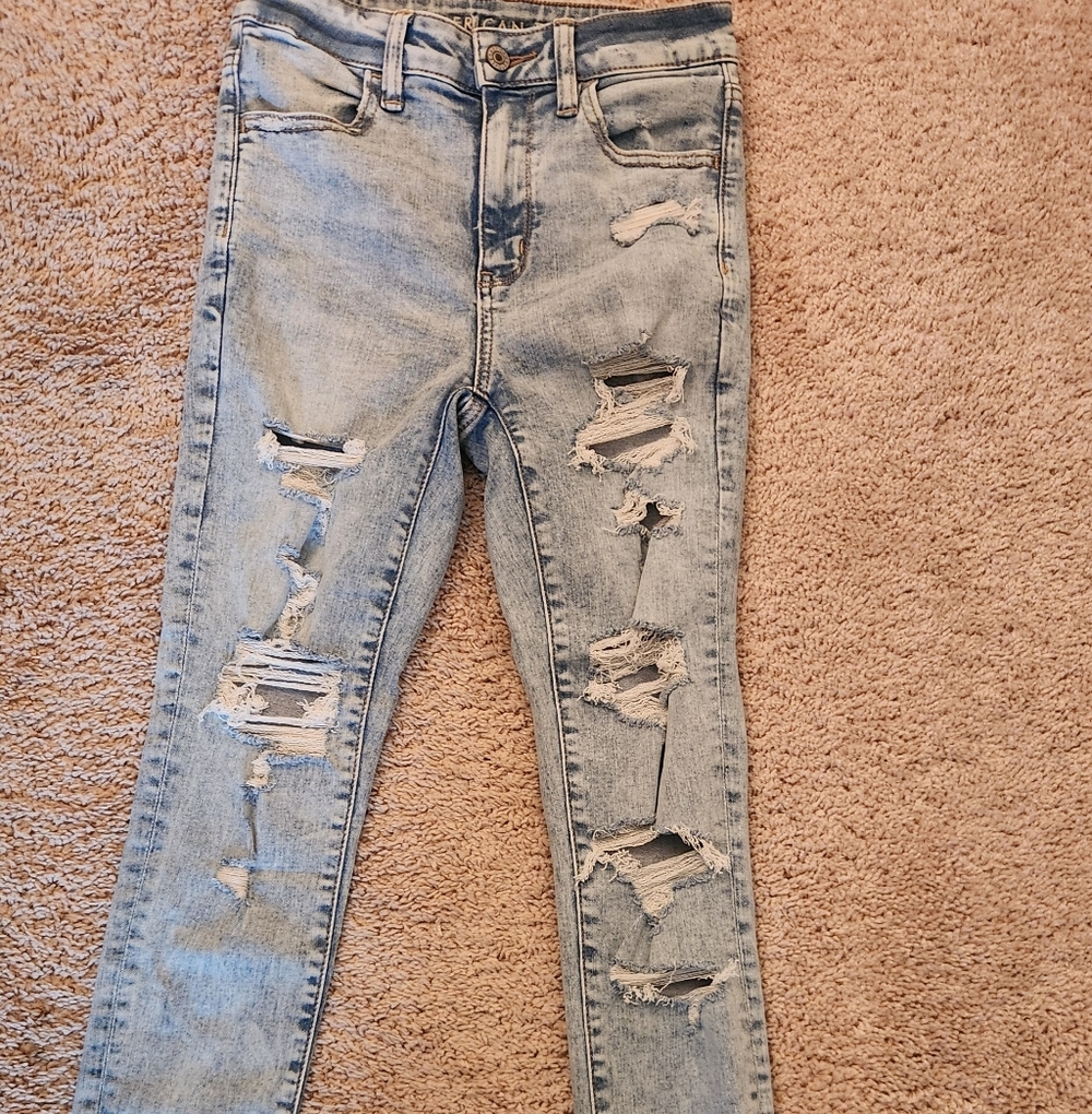 American Eagle Distressed Light Blue Next Level Stretch Women's Jeans Sz. 2 - Picture 4 of 9